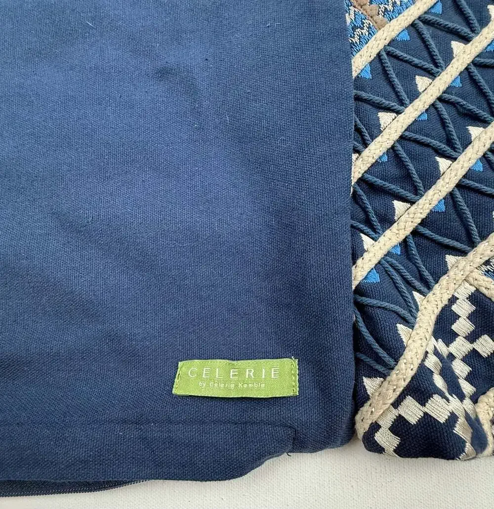 Celerie Kemble Pillow Cover 18x18 Blue Geometric Embroidered